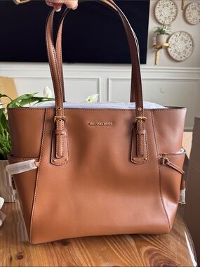 Michael Kors Cognac Leather Tote with Gold-Tone Hardware